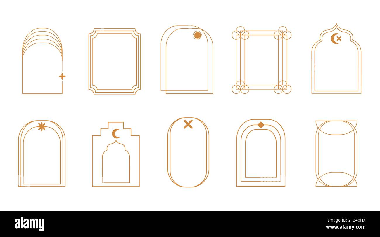 Boho Line Abstract Golden Frames Set Art Deco Stock Vector