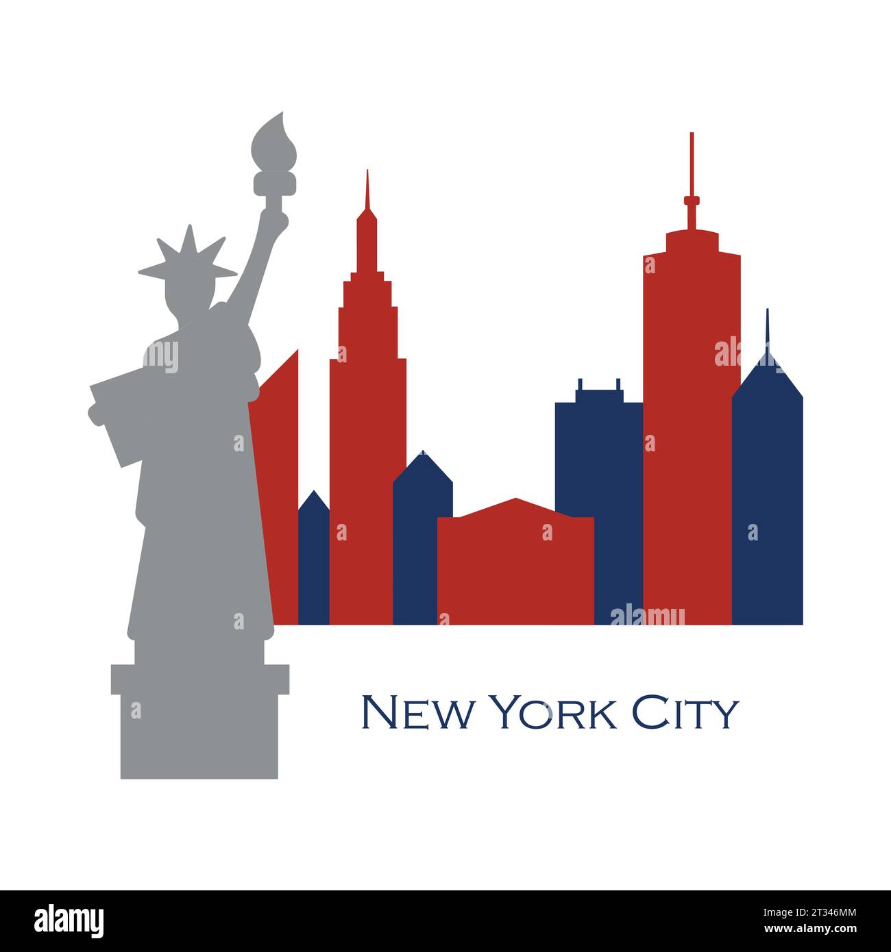 Horizontal banner with New York city skyline in USA flag colors. Vector template for your design. Stock Vector