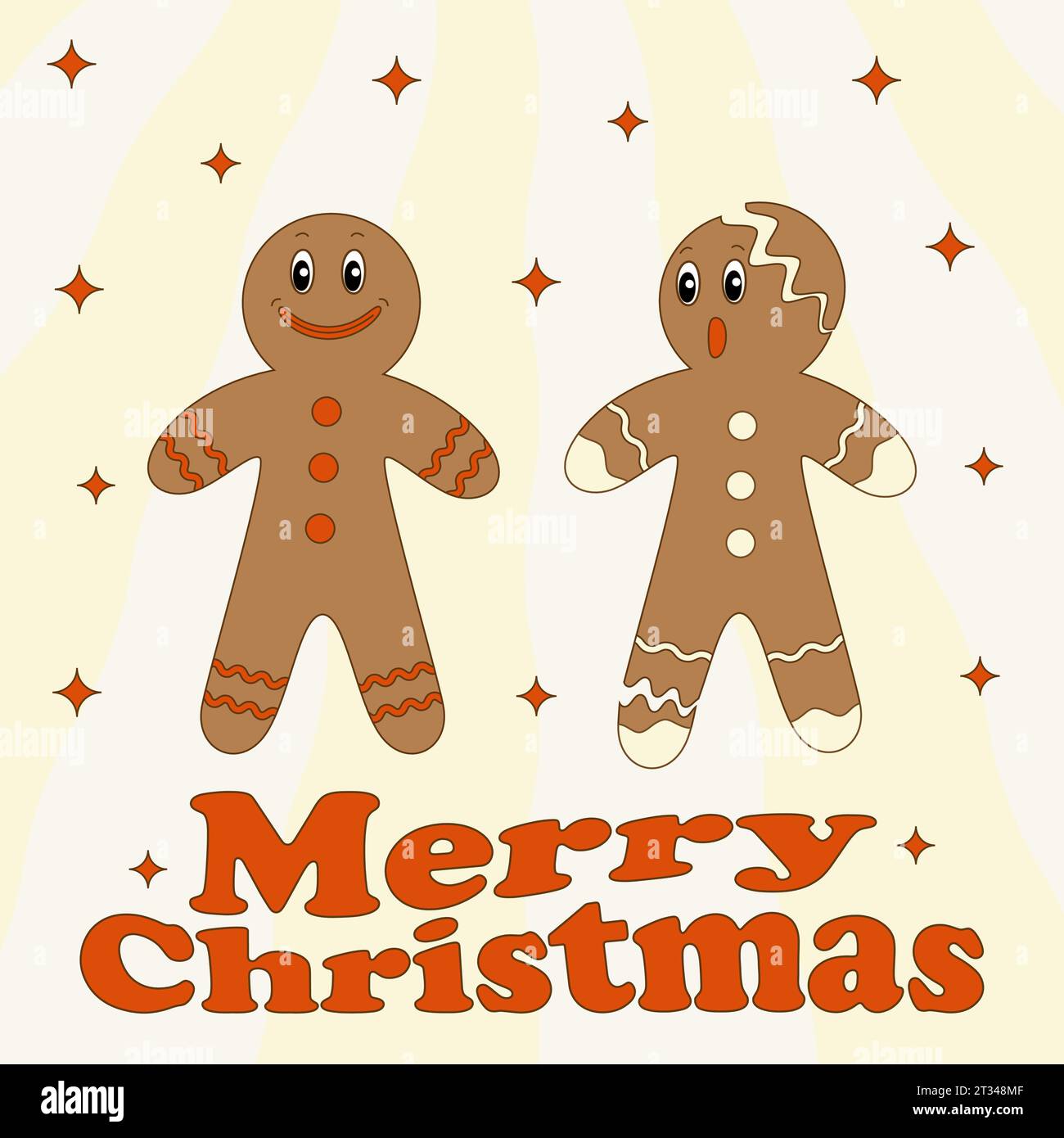 Two gingerbread men in cartoon style. Vector Christmas illustration. Stock Vector