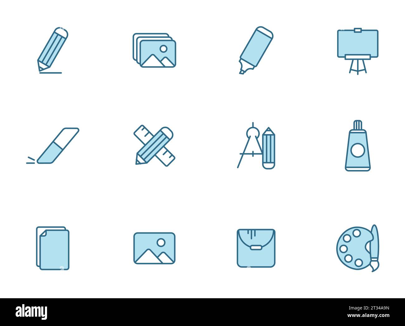 art tools line icons in two colors Stock Vector