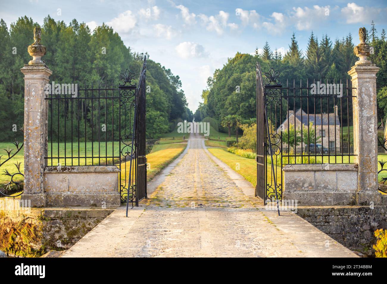 Vintage wrought iron gate and driveway in a country house Stock Photo