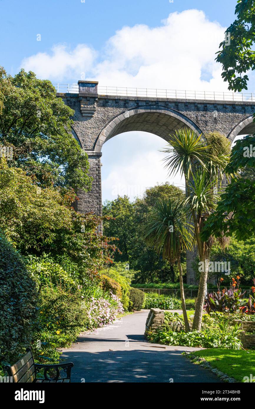 The towering Victorian railway viaduct in Newquay in Cornwall in the UK