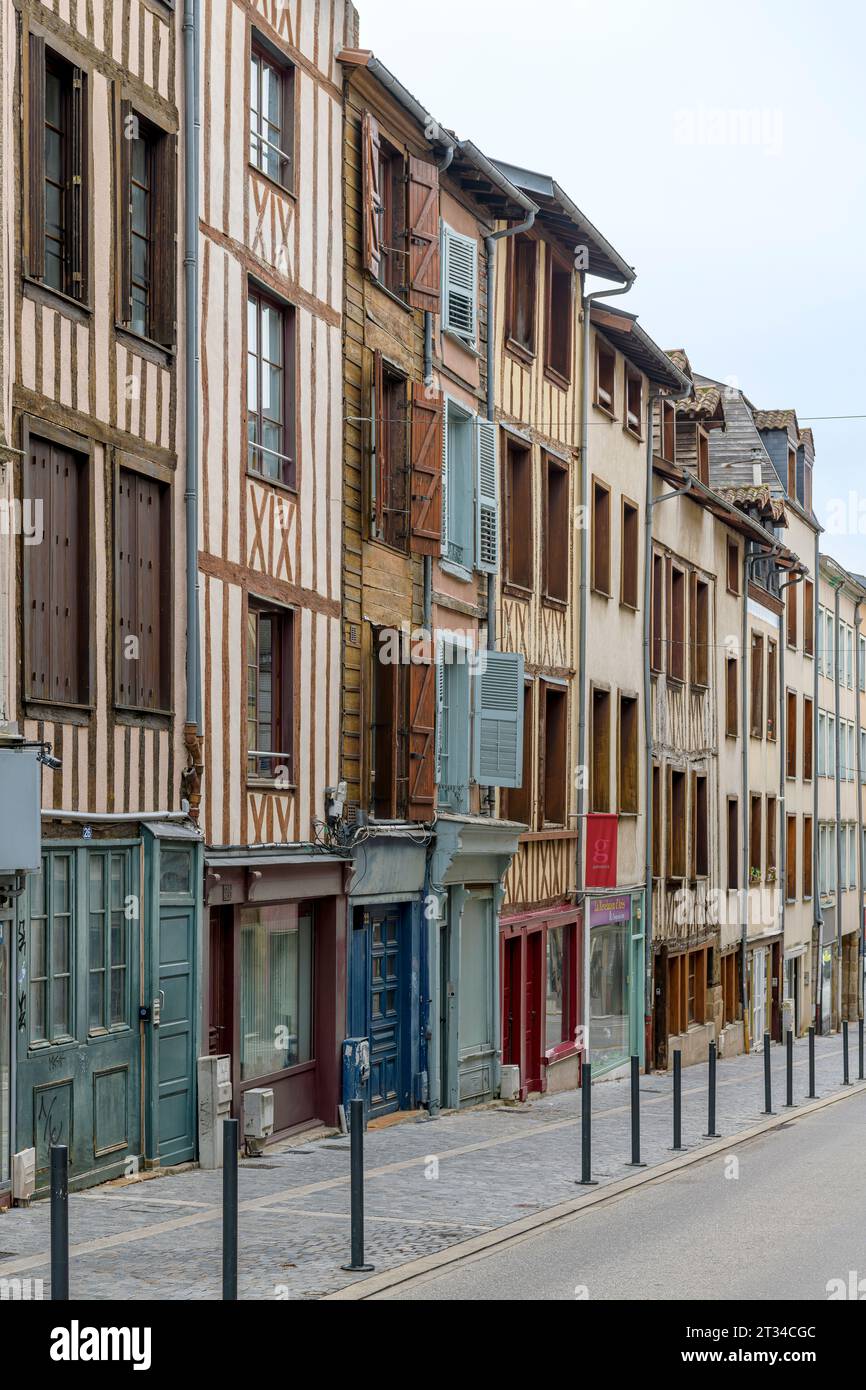 Distinctive, halftimbered, terraced houses on Rue Raspail, in Limoges