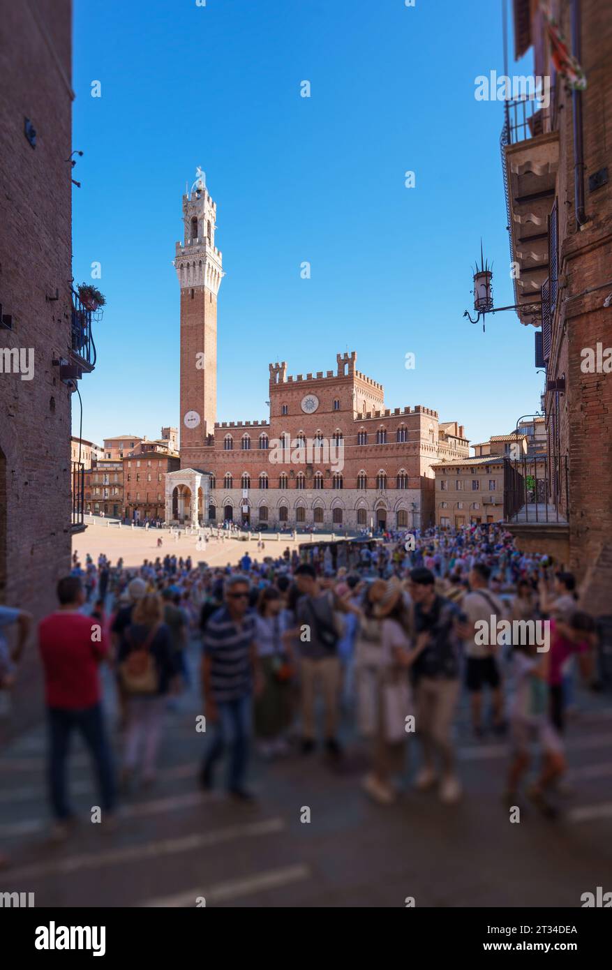 Siena, Tuscany Italy,  tourist on a sunny autumn day on the Piazza del Campo in Siena, Italy Stock Photo
