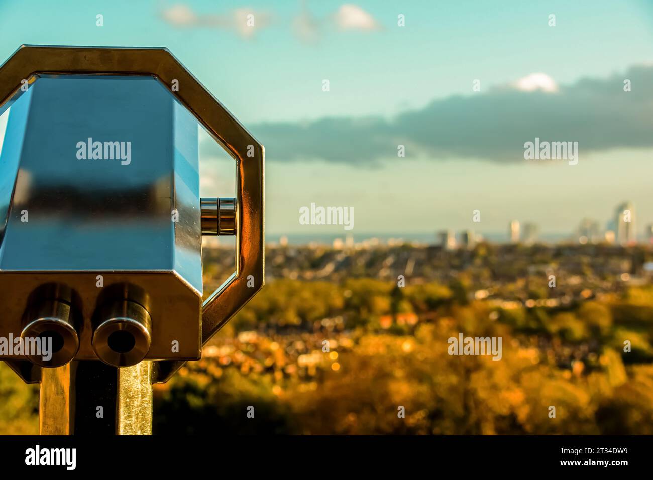 Alexandra Palace, London, UK, Nov 2020: A different perspective Of London from Alexandra Palace to Canary Wharf Stock Photo