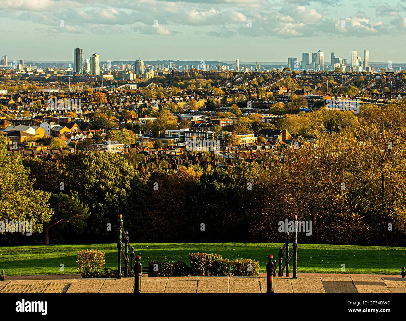 Alexandra Palace, London, UK, Nov 2020: A different perspective Of London from Alexandra Palace to Canary Wharf Stock Photo