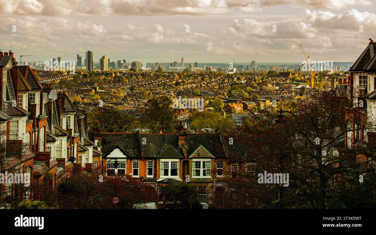 Alexandra Palace, London, UK, Nov 2020: A different perspective Of London from Alexandra Palace to Canary Wharf. Stock Photo