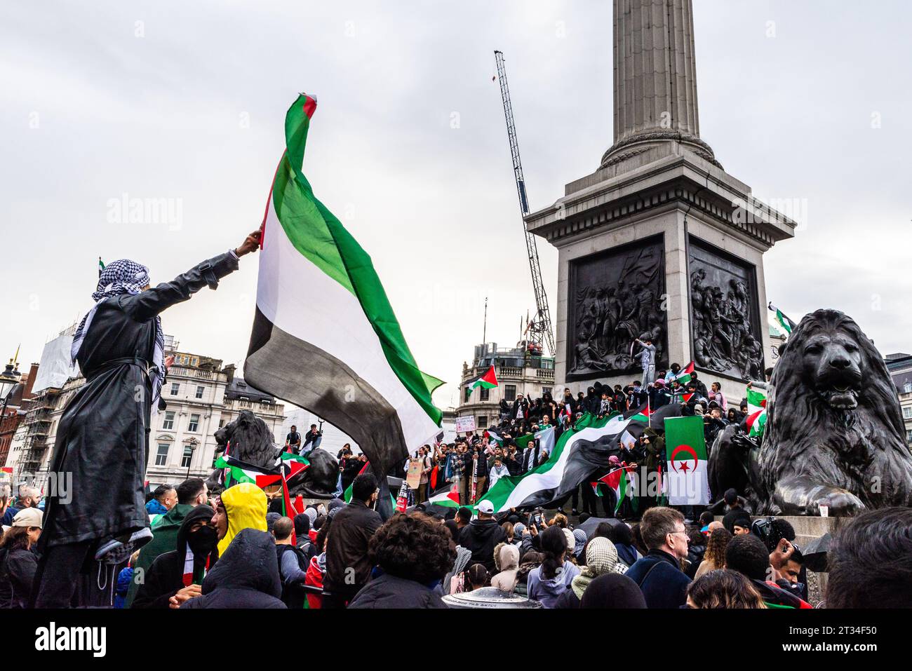 Protesters gathered in Trafalgar Square at a Free Palestine protest in