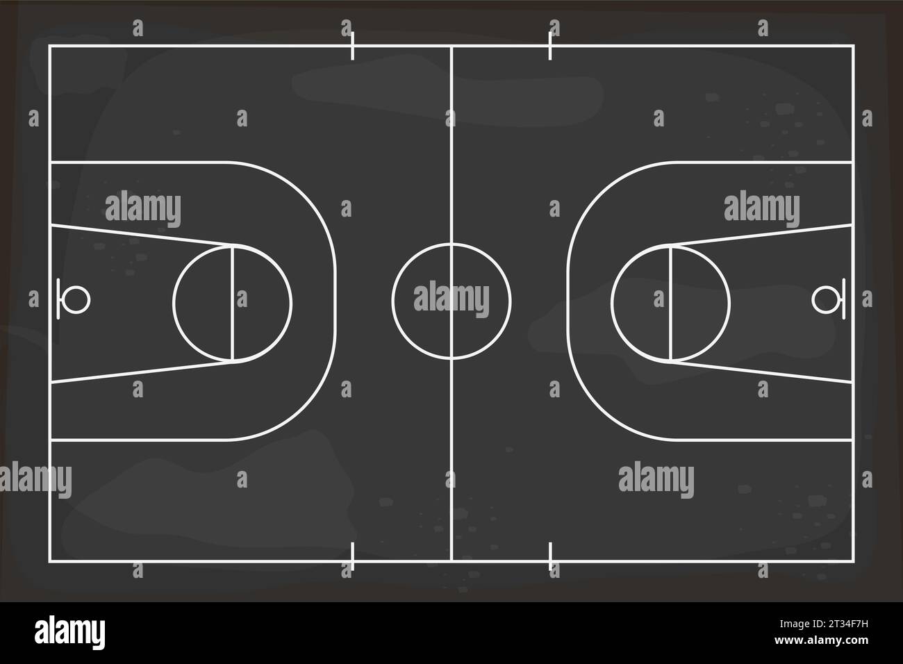 Basketball blackboard with chalk game strategy, coach plan. White lines