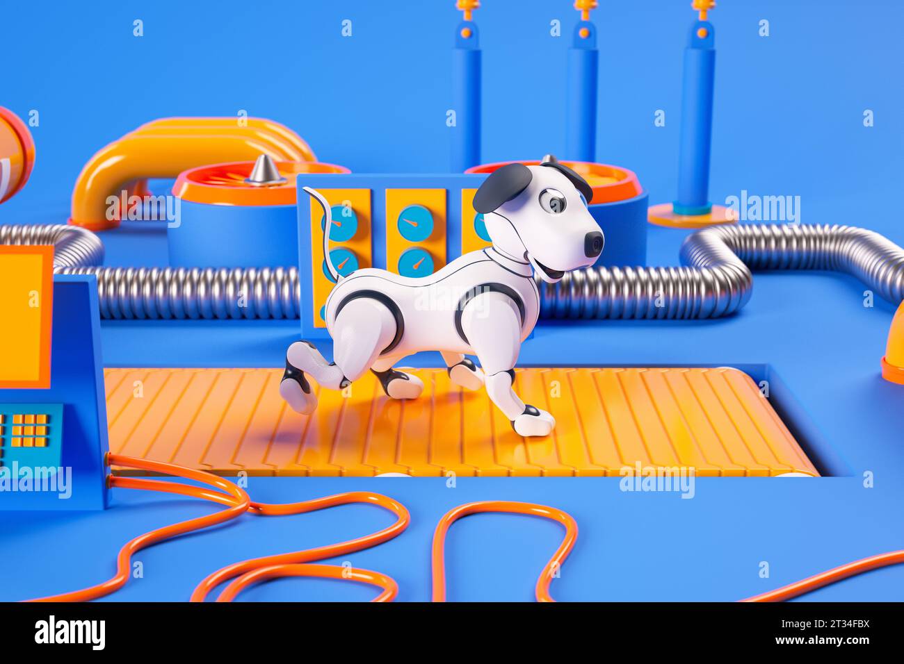 Dog Using Machine Adorable and intelligent robotic toy dog being playfully tested on a ...