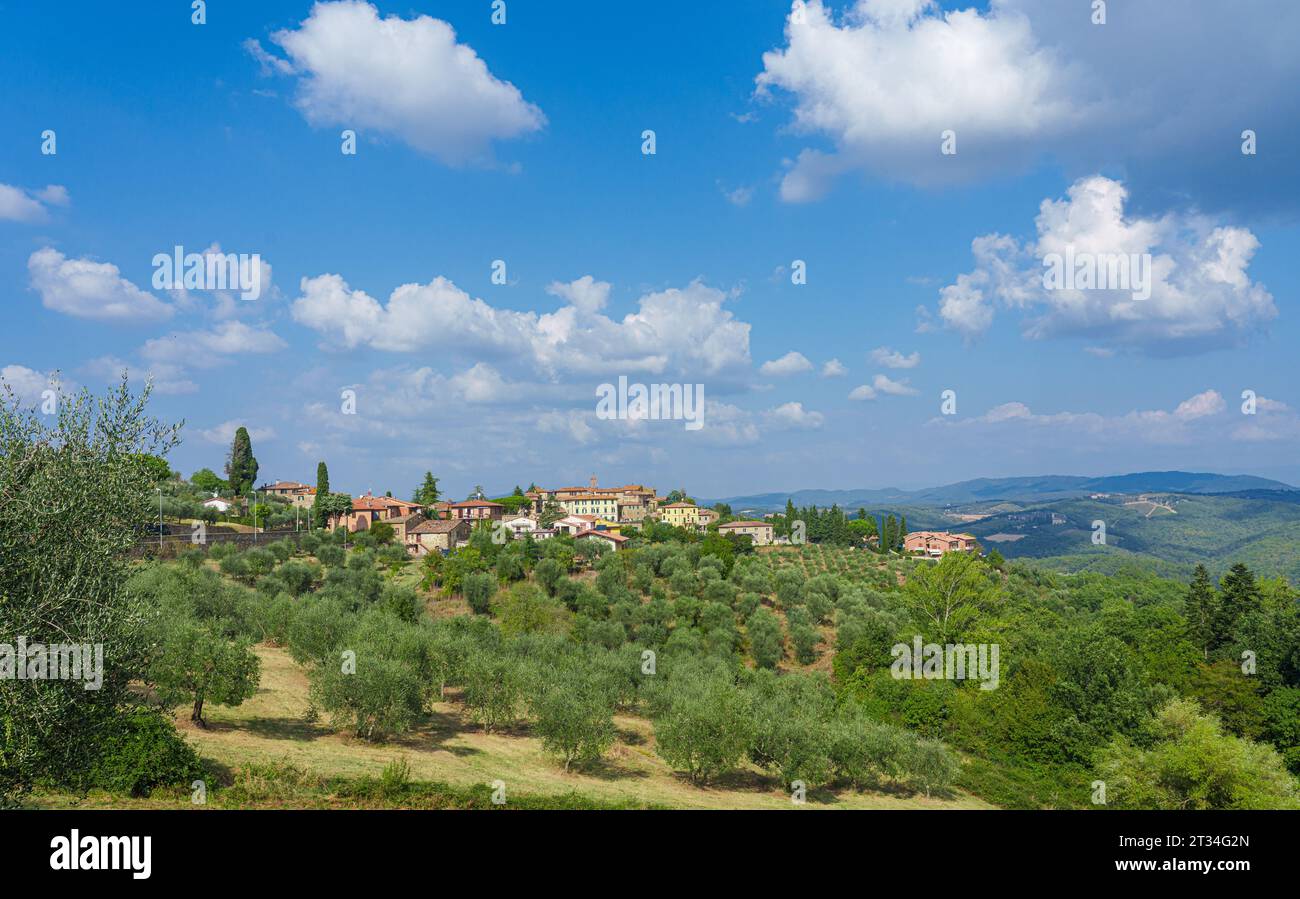 skyline of Castelnuovo in Chianti, Tuscany, Italy Stock Photo