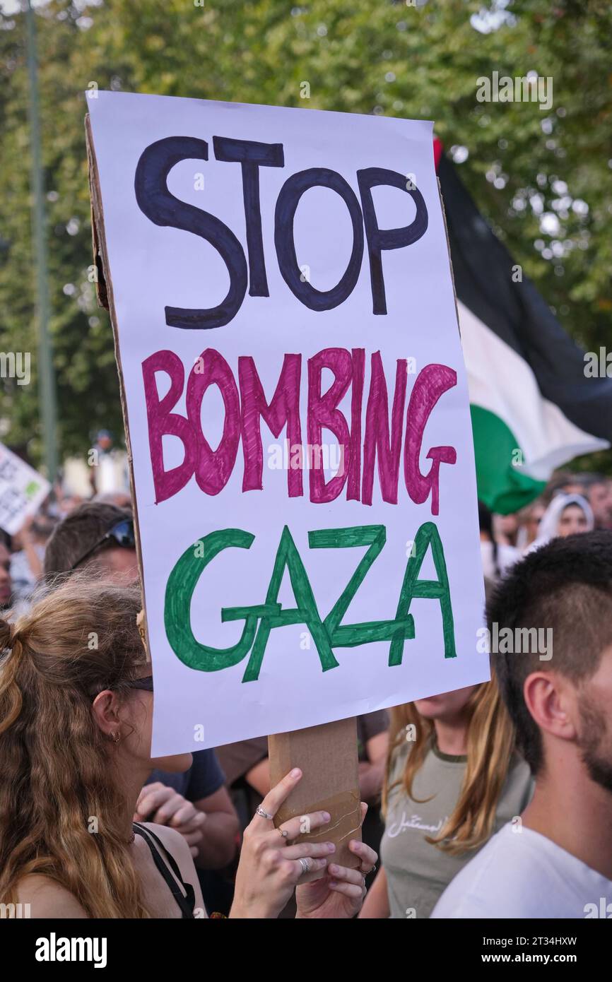 A rally in solidarity with the Palestinian people against Israel's military operations in the Gaza Strip. Turin, Italy - October 14, 2023 Stock Photo