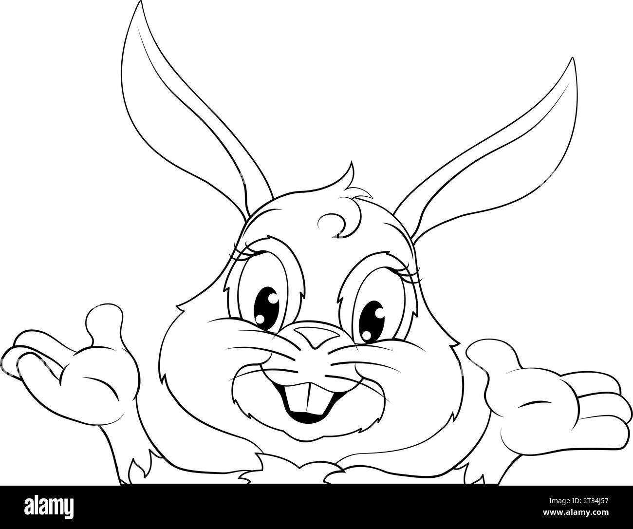 Easter Bunny Rabbit Cartoon Character Peeking Sign Stock Vector