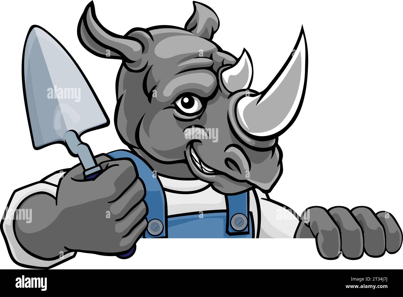 Rhino Bricklayer Builder Holding Trowel Tool Stock Vector