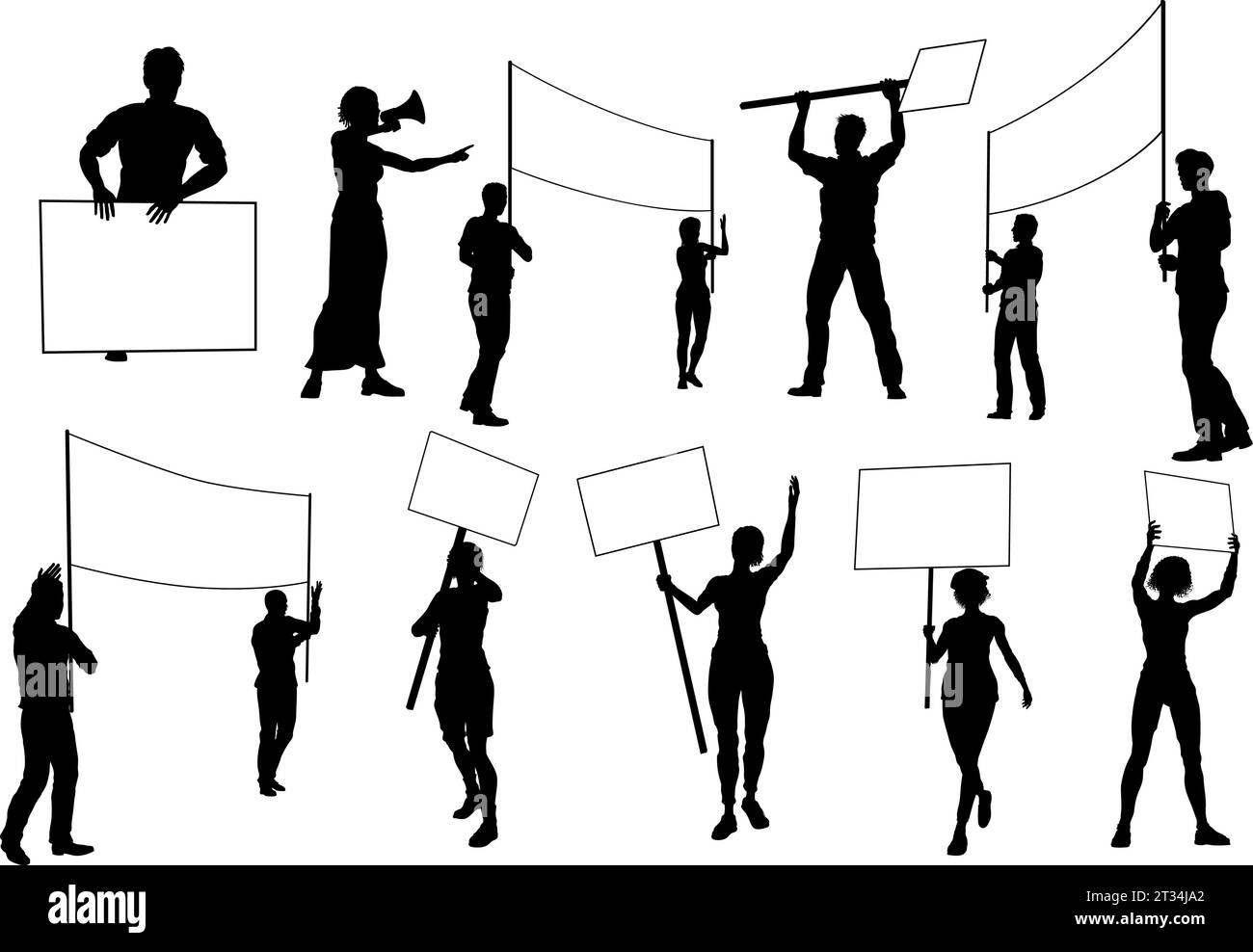 March Strike Rally Picket Protestor Silhouettes Stock Vector Image