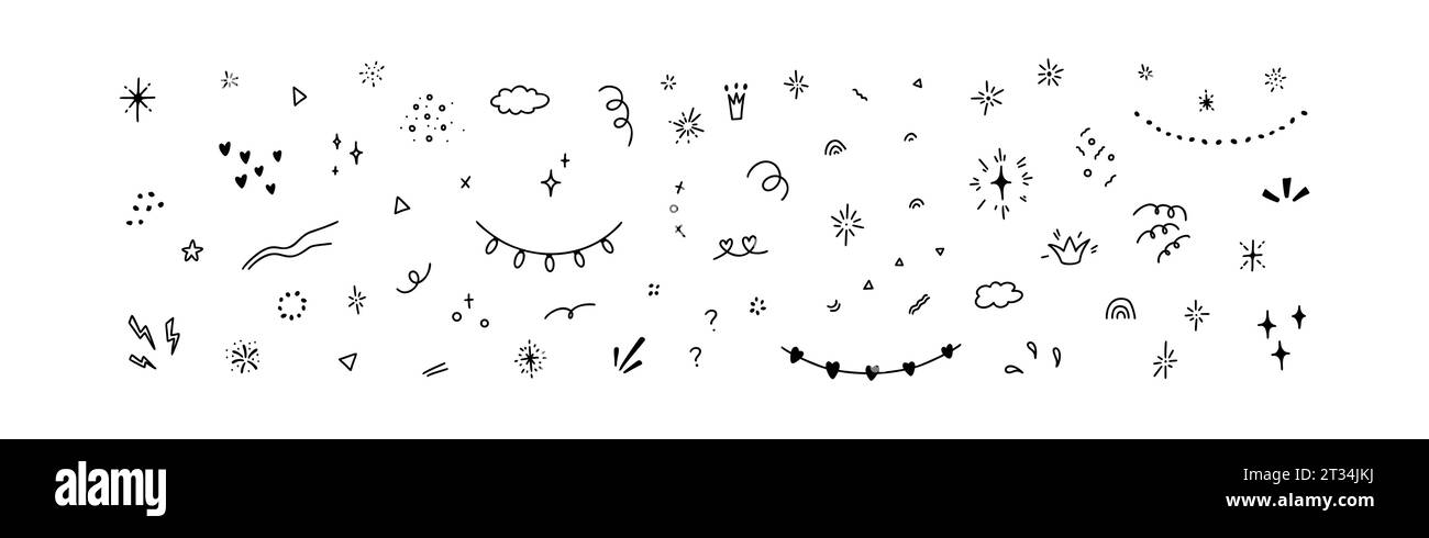 https://c8.alamy.com/comp/2T34JKJ/cute-outline-doodle-hand-drawn-elements-kids-scribble-freehand-drawing-manga-stile-illustration-glitter-confetti-and-movement-expression-2T34JKJ.jpg