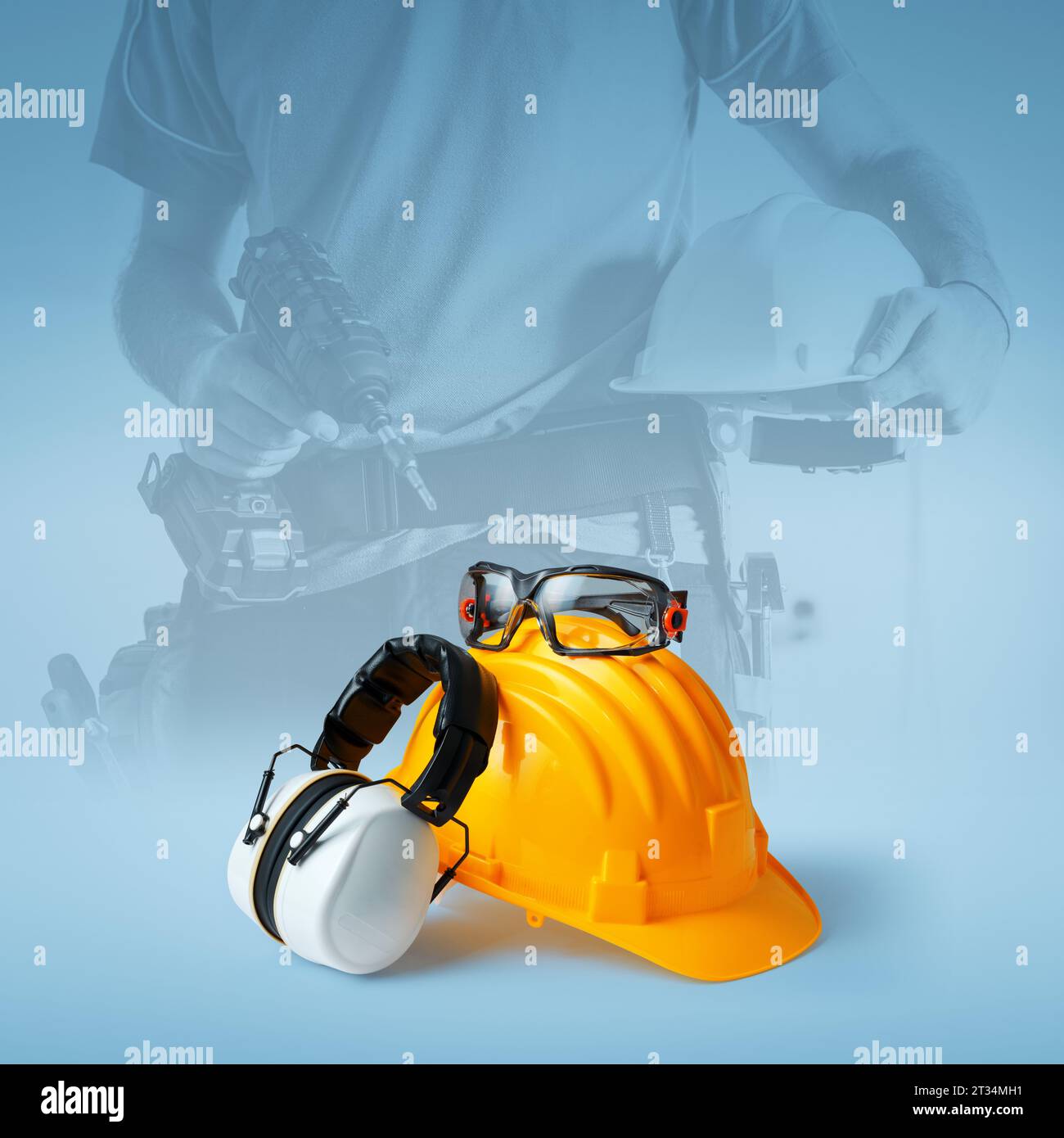 Safety helmet, ear muffs and goggles personal protective equipment and