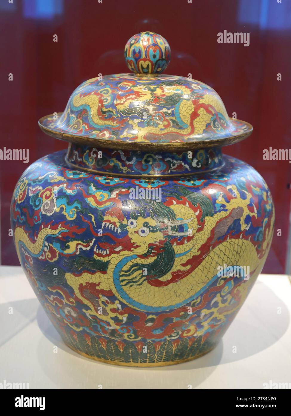 Chinese Cloisonne jar and cover at the British Museum, London, UK Stock