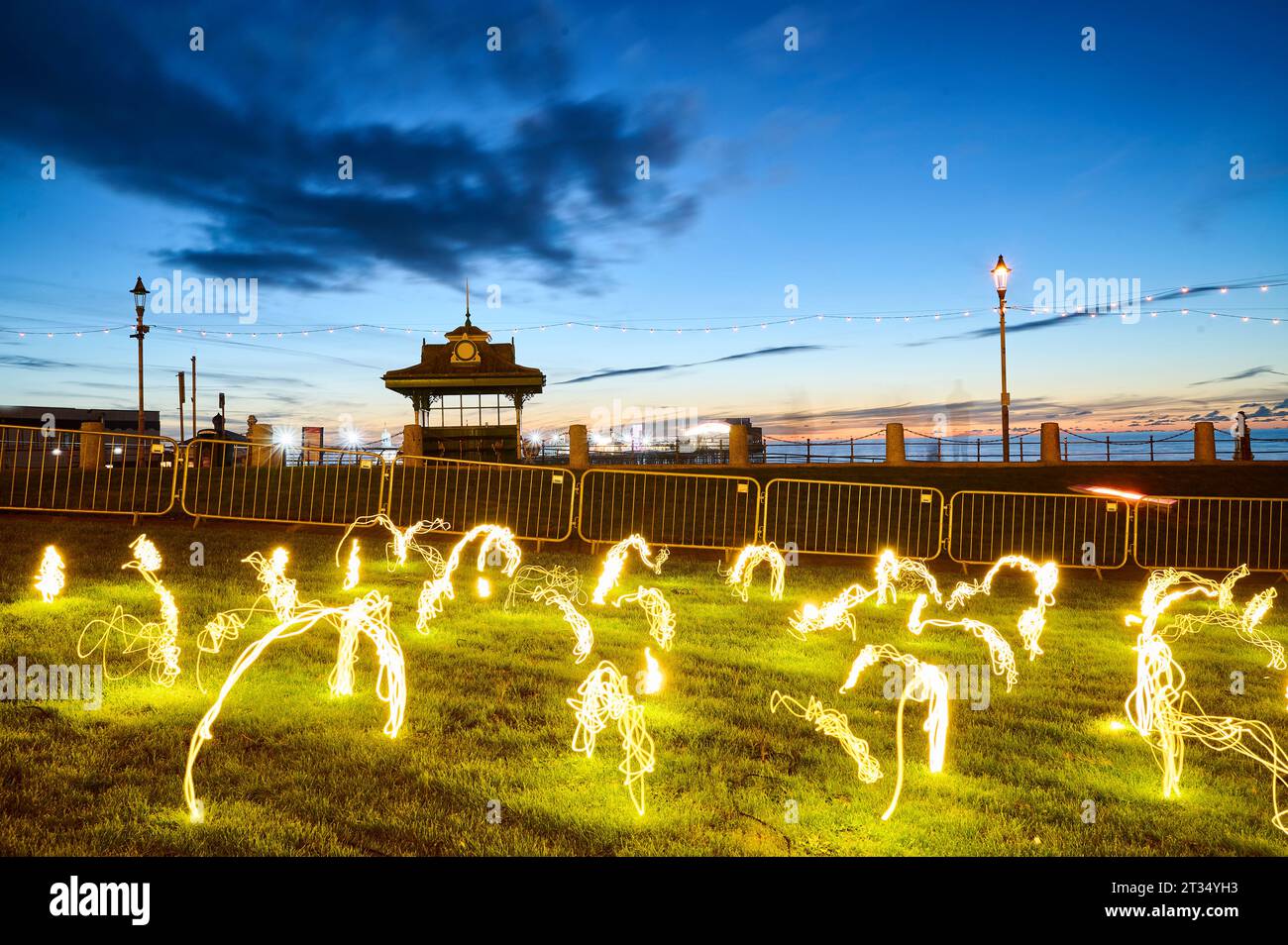 Blackpool Lightpool event 2023. Fire fly field display on the seafront Stock Photo