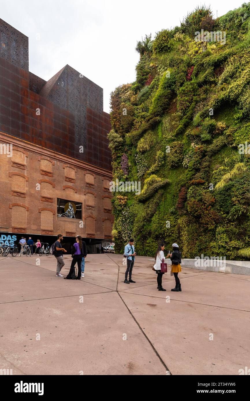 CaixaForum Madrid is a cultural center located in Paseo del Prado in a former power station in the centre of Madrid and famous for its vertical garden Stock Photo