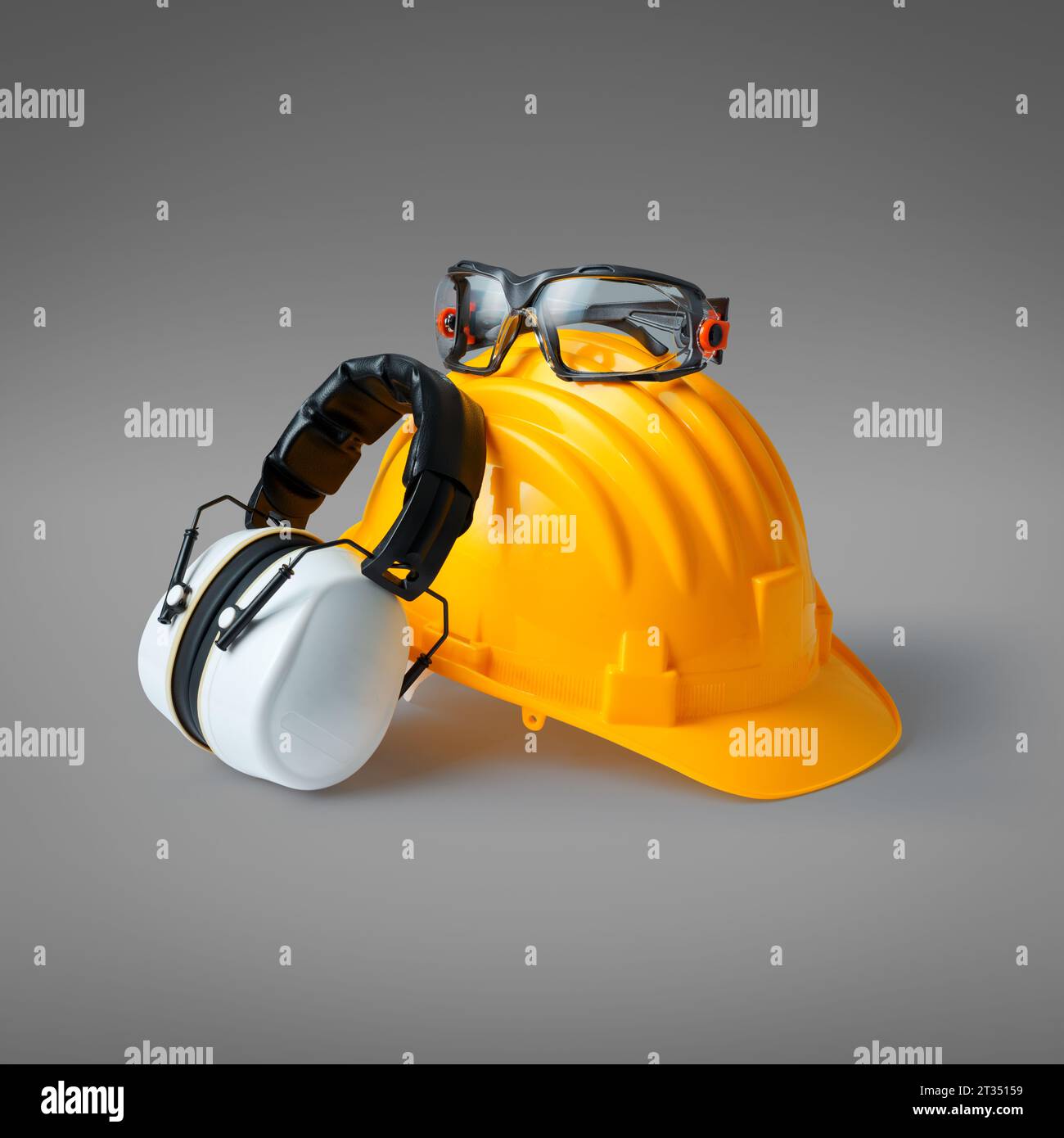 Safety helmet, ear muffs and goggles personal protective equipment and