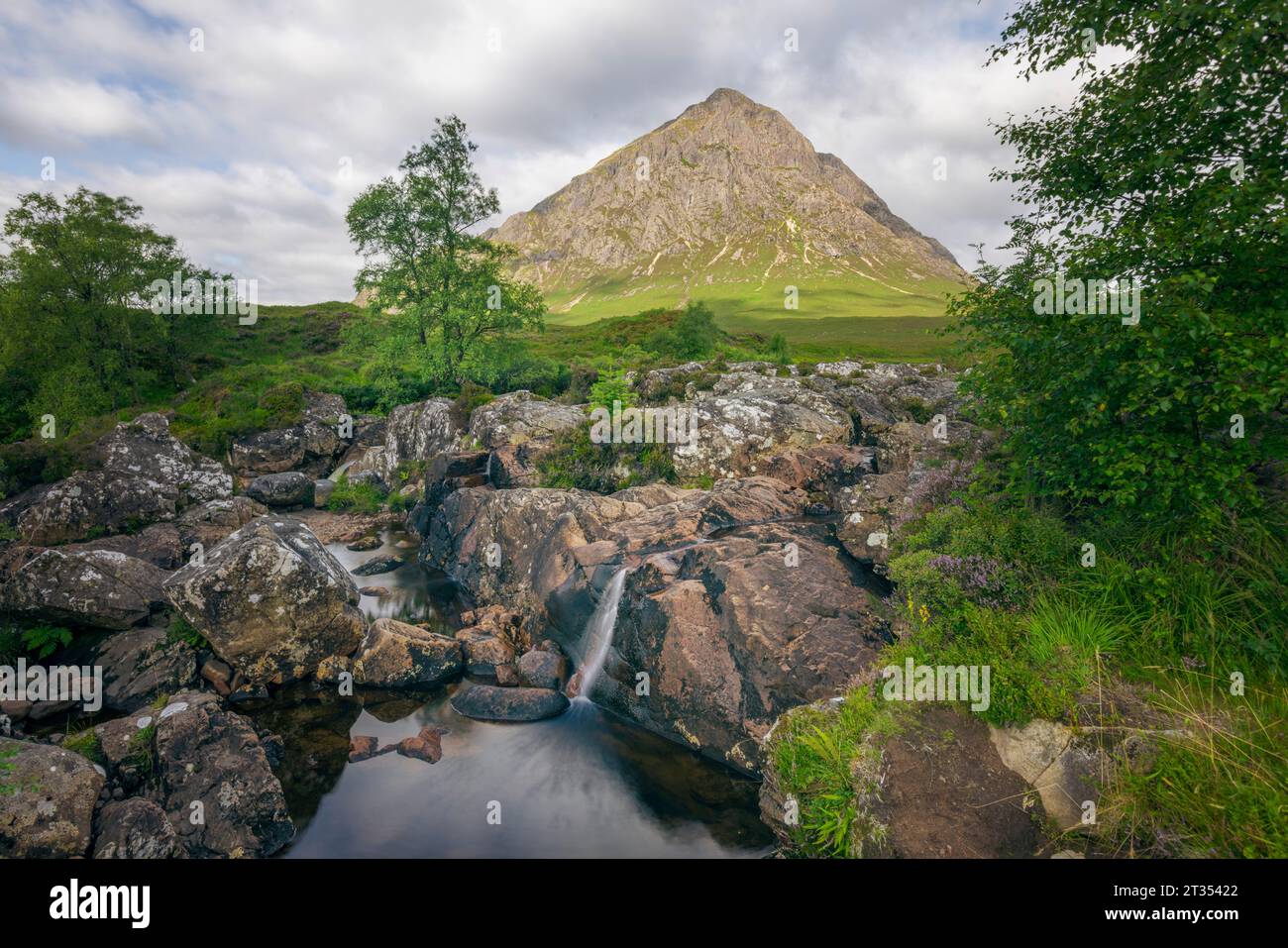 Buachaille Etive Mor is a majestic mountain in the Scottish Highlands in the Glencoe Valley. Stock Photo