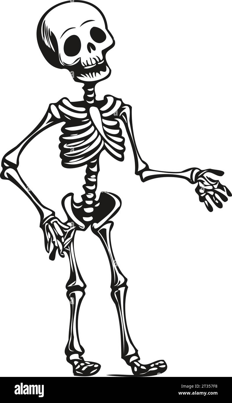 Scary HandDrawn Reflection of a Skeleton, isolated image on a