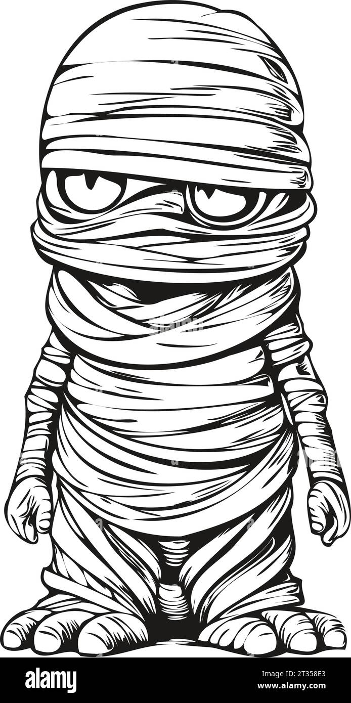 Spooky Mummy Curse in Monochrome Vector for Halloween, isolated ink ...