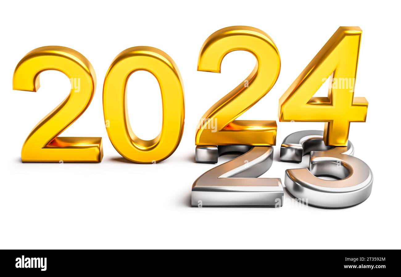 New year 2024 holiday concept. The number 2024 lies at 2023. 3d