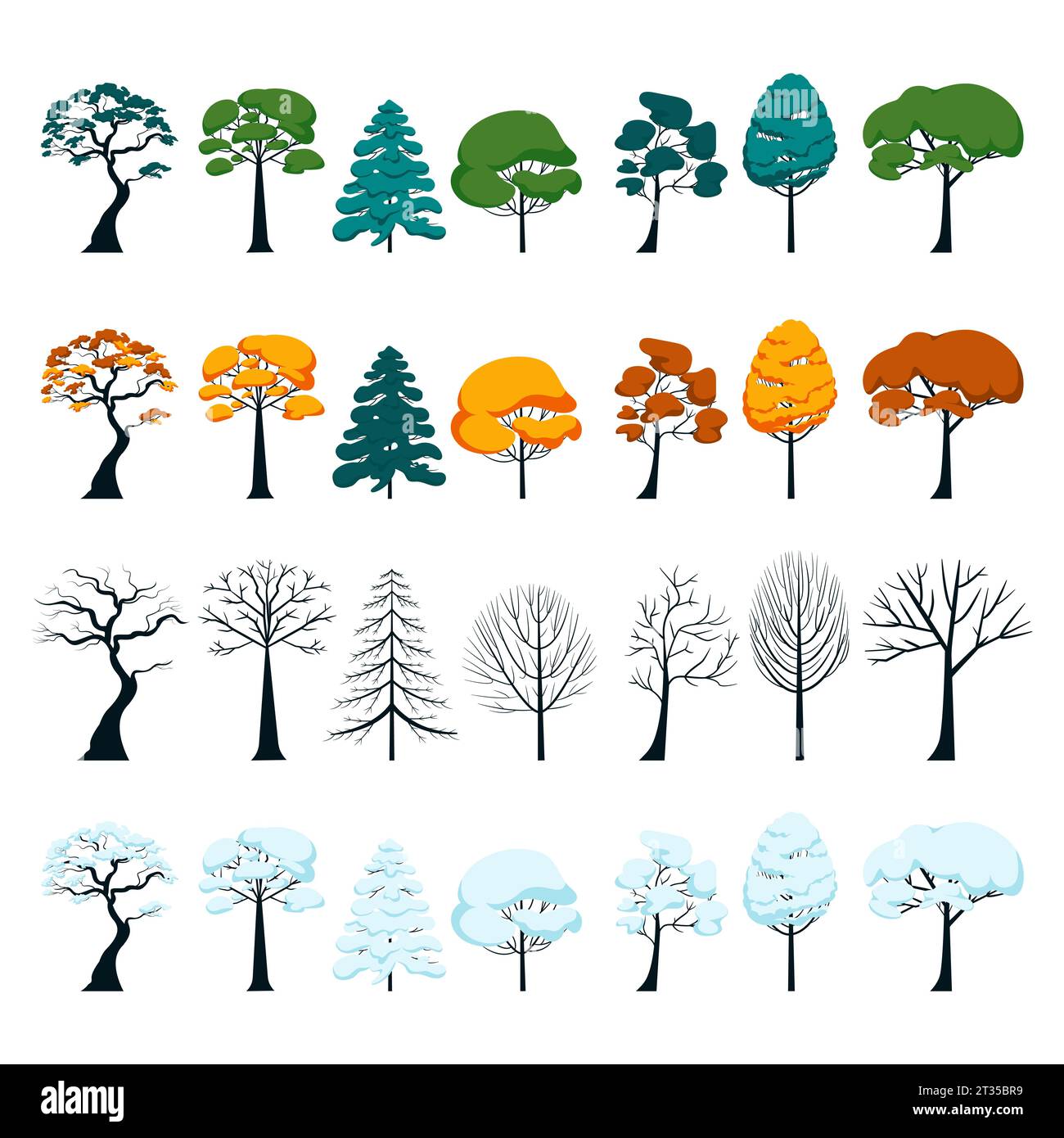 Set of trees in different seasons four seasons vector flat illustration
