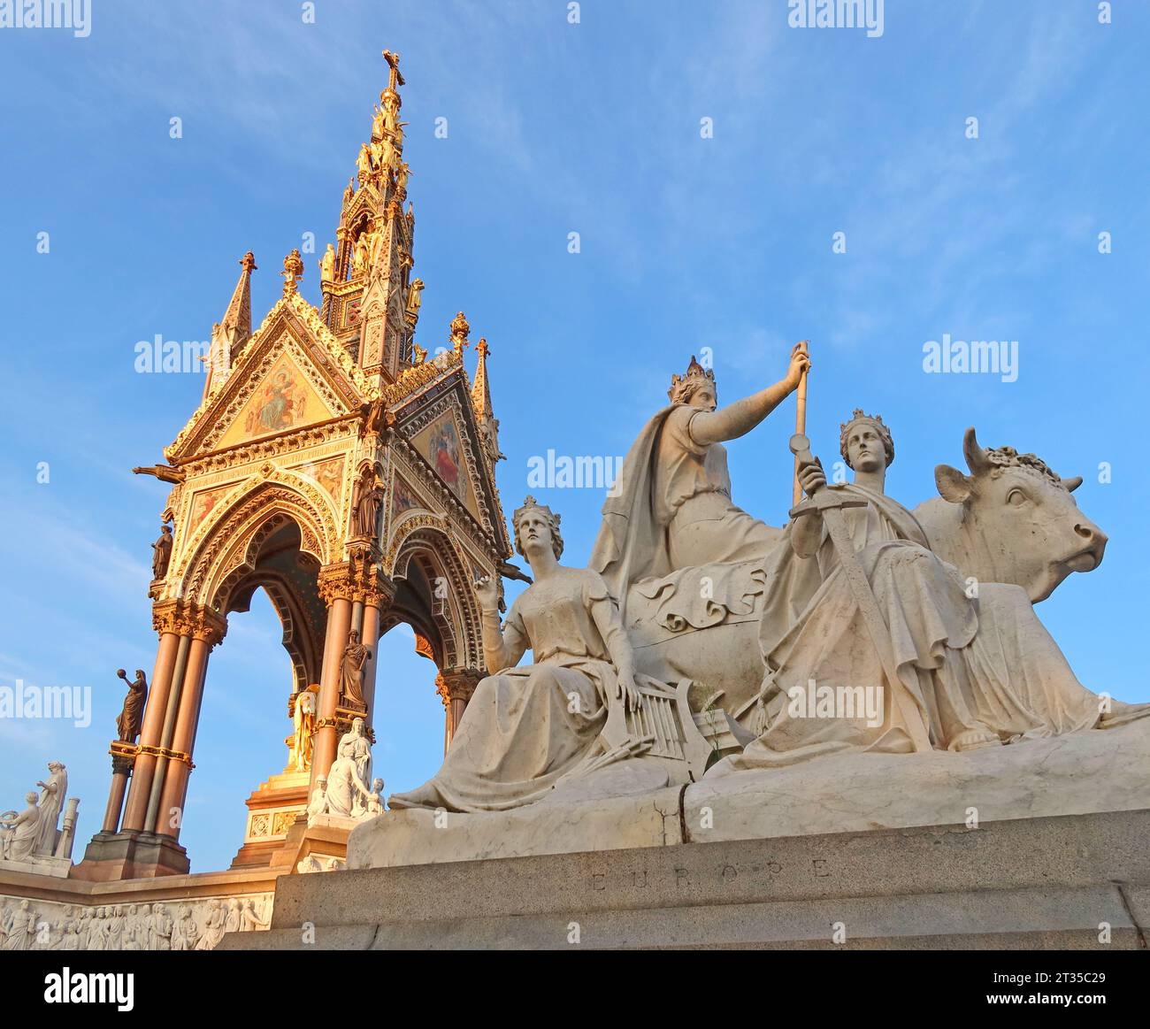 Evening at the Prince Albert memorial,  Kensington Gardens, London, England, W2 2UH Stock Photo