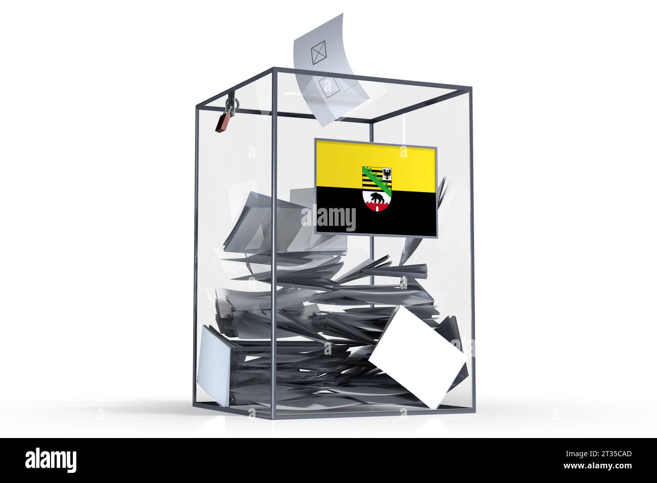 Saxony-Anhalt - flag on ballot box and voices - election concept Stock Photo