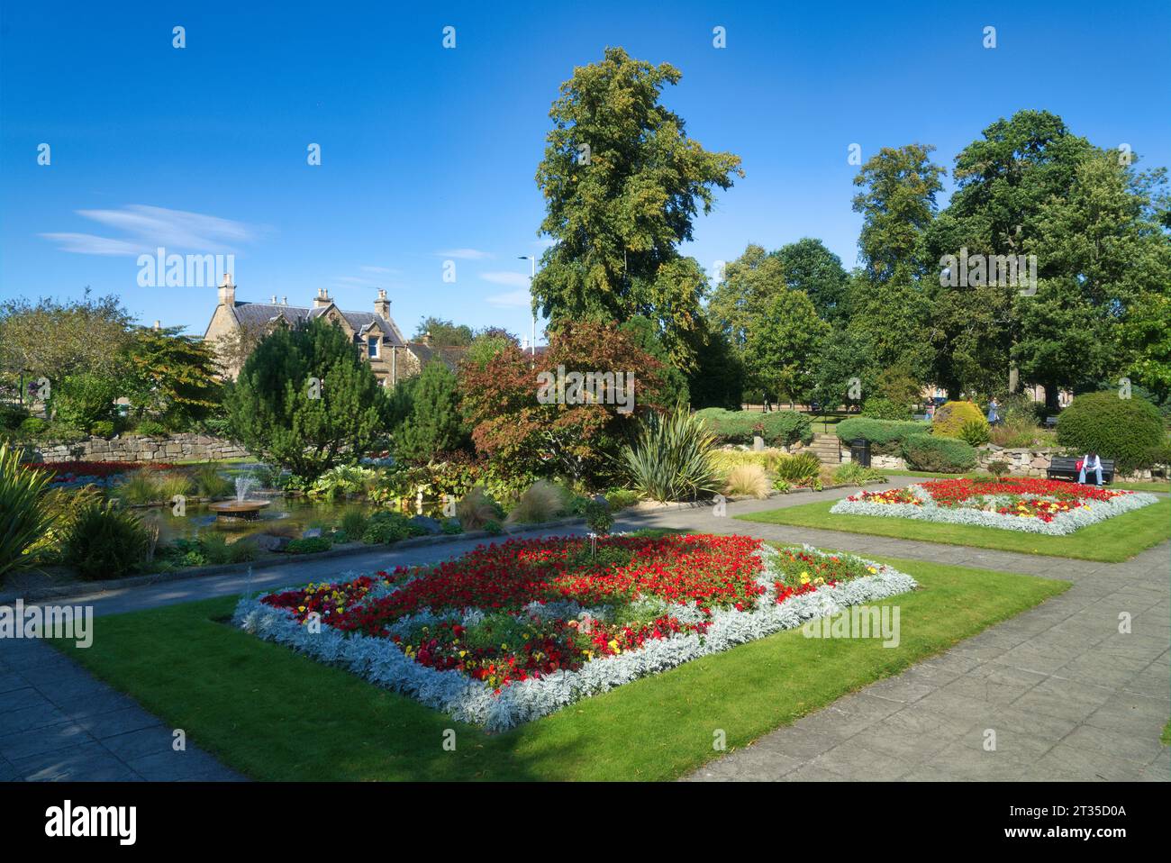 Forres, Grant Park gardens at the eastern end of the High Street and Victoria Road. Forres town,  Aberdeenshire, Moray, Highland, Scotlanf UK Stock Photo