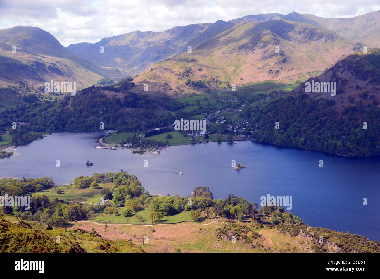 Ullswater Lake and the Grisedale/Glenridding Valleys from near the Summit of 'The Knight' in the Lake District National Park, Cumbria, England, UK Stock Photo