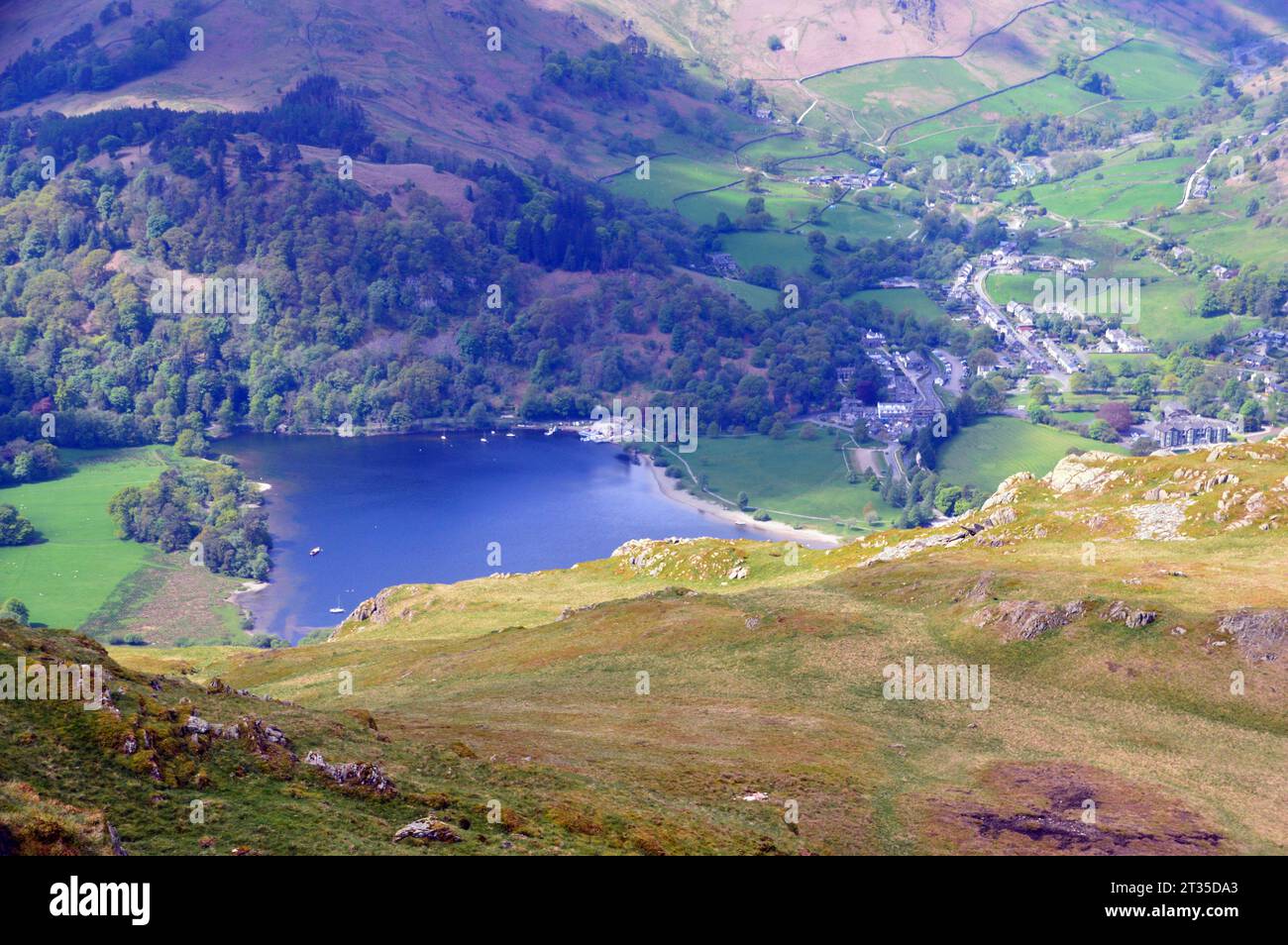 Ullswater Lake and the Glenridding Valley from near the Summit of 'Place Fell' in the Lake District National Park, Cumbria, England, UK Stock Photo