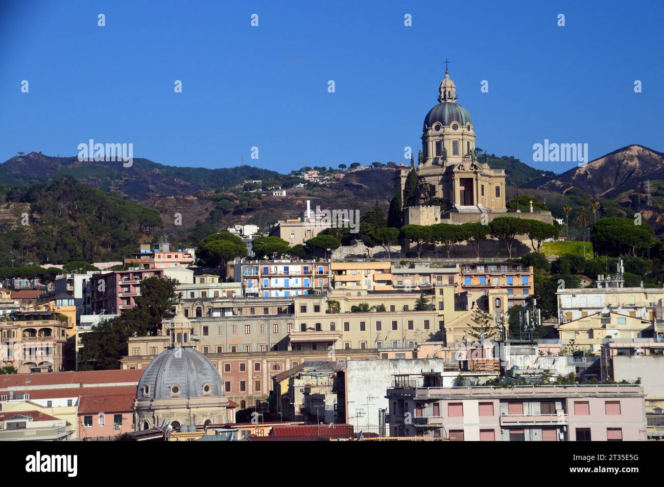 The Dome of the Votive Temple of Christ the King (Tempio Votivo di Cristo Re) stands above Messina, Sicily, Italy, EU. Stock Photo