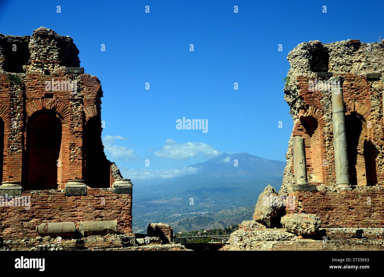 Mount Etna Volcano and the Ruins of the Ancient Greek Theatre of