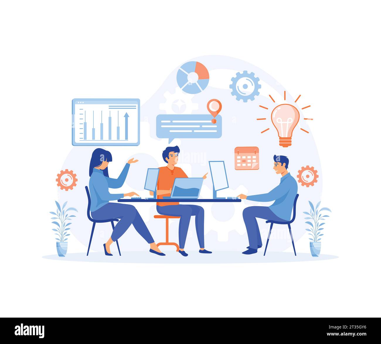 business work flow and time management concept, teamwork, meeting, business presentation. flat vector modern illustration Stock Vector