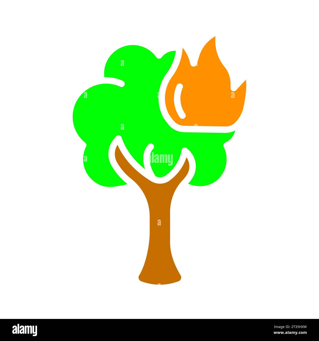 Burning tree line icon. Fire safety, water, extinguishing, safety