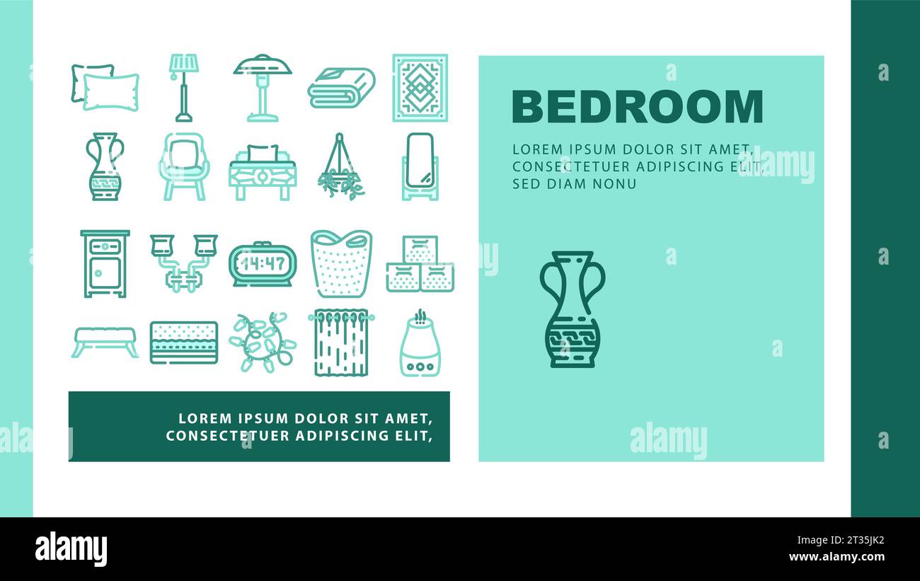 bedroom house home bed interior icons set vector Stock Vector Image ...