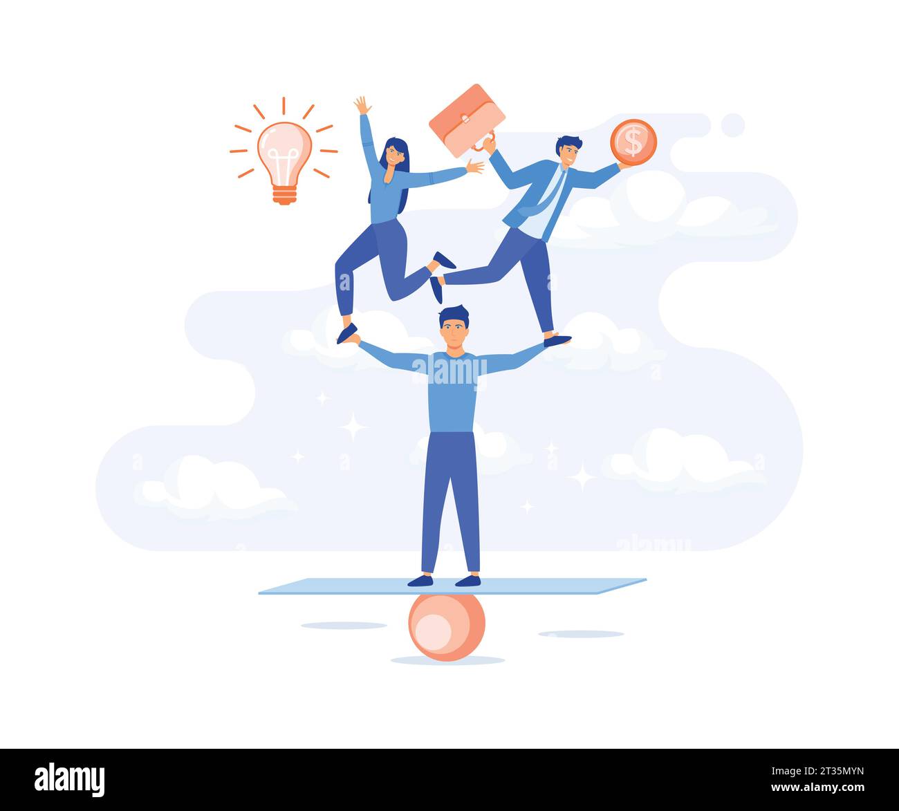 teamwork and corporate leisure and yoga courses. good balance between idea, time and work. flat vector modern illustration Stock Vector