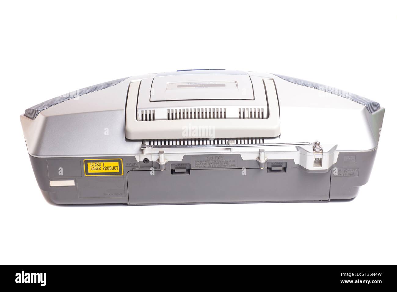 Protable Radio Rear View Portable Stereo CD Radio Cassette Recorder rear view isolated on white ...