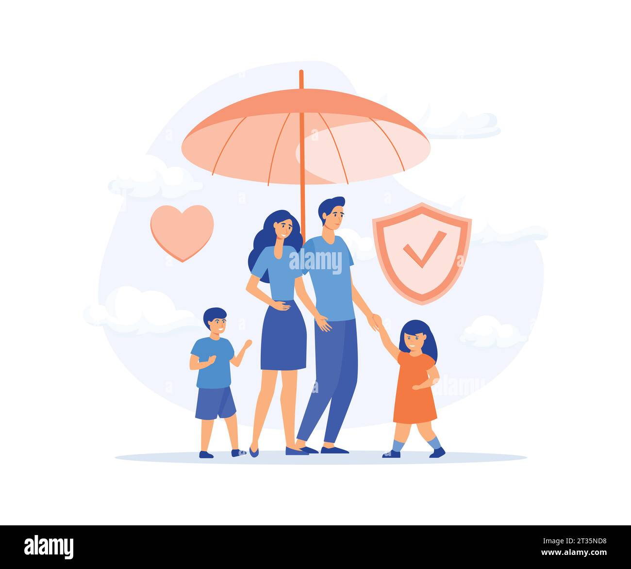 Health and life insurance concept, Family standing under insurance