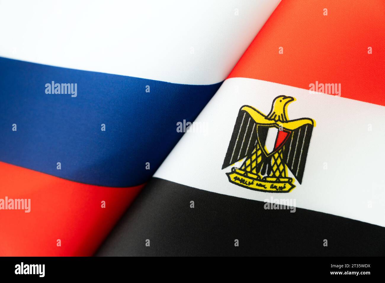 Flags of the Egypt, russia. The concept of international relations between countries. The concept of an alliance or a confrontation between two state Stock Photo