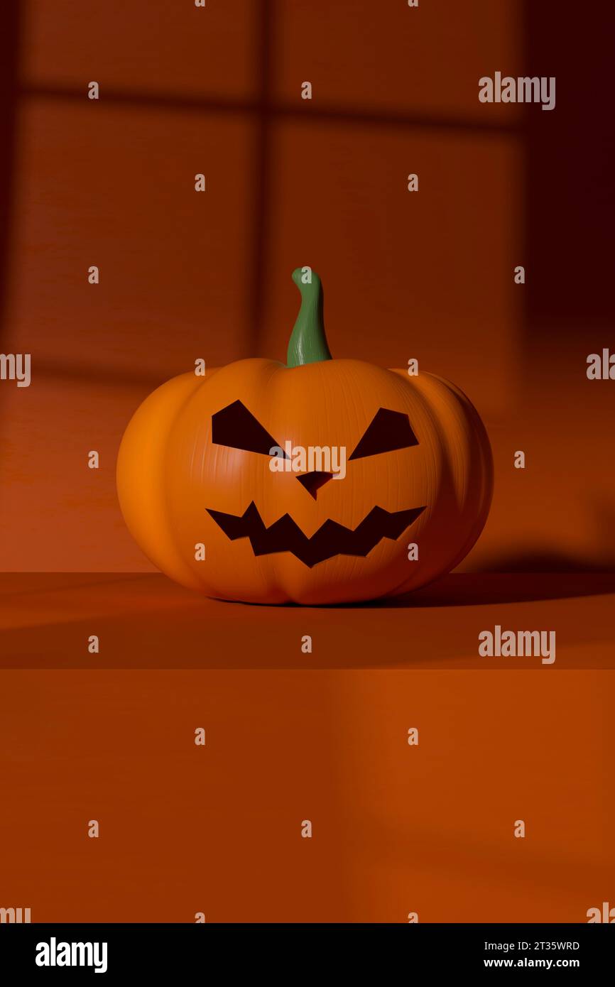 Plastic jack o lantern lying against orange background Stock Photo Alamy