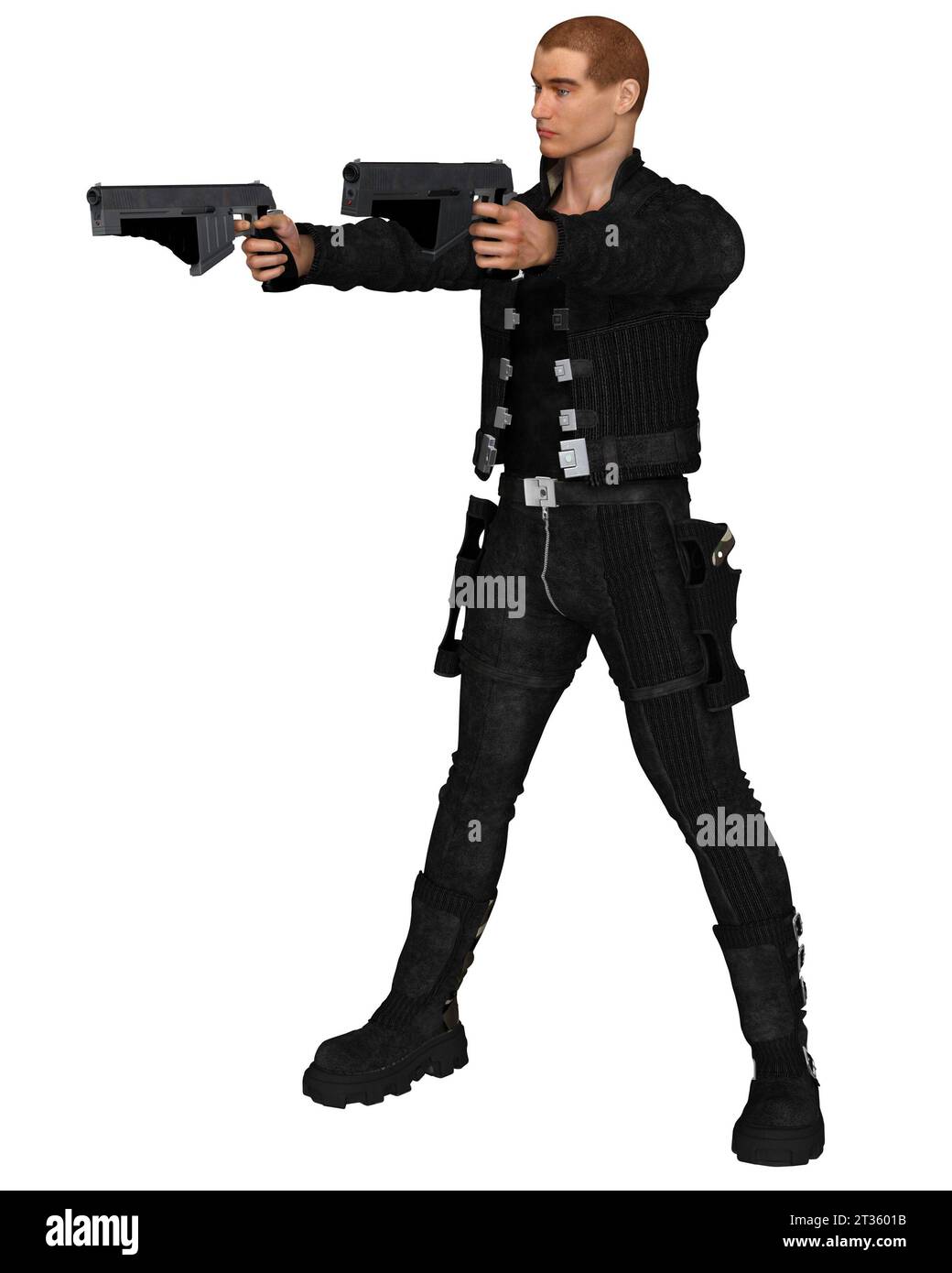 Male Soldier of Fortune with Two Guns Stock Photo - Alamy