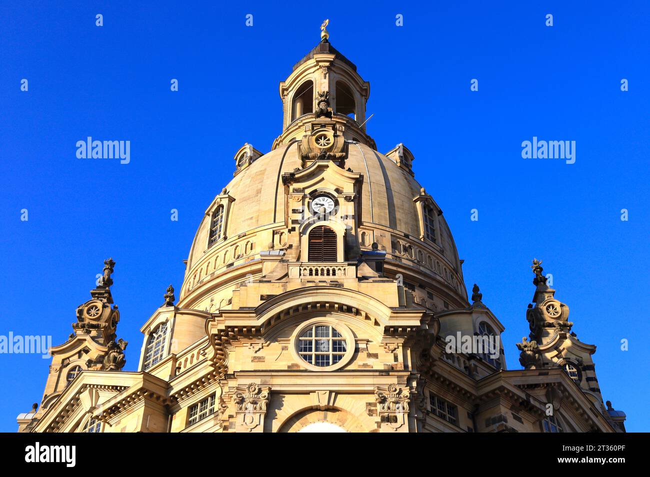Germany, Saxony, Dresden, Dome of Dresden Frauenkirche against clear blue sky Stock Photo