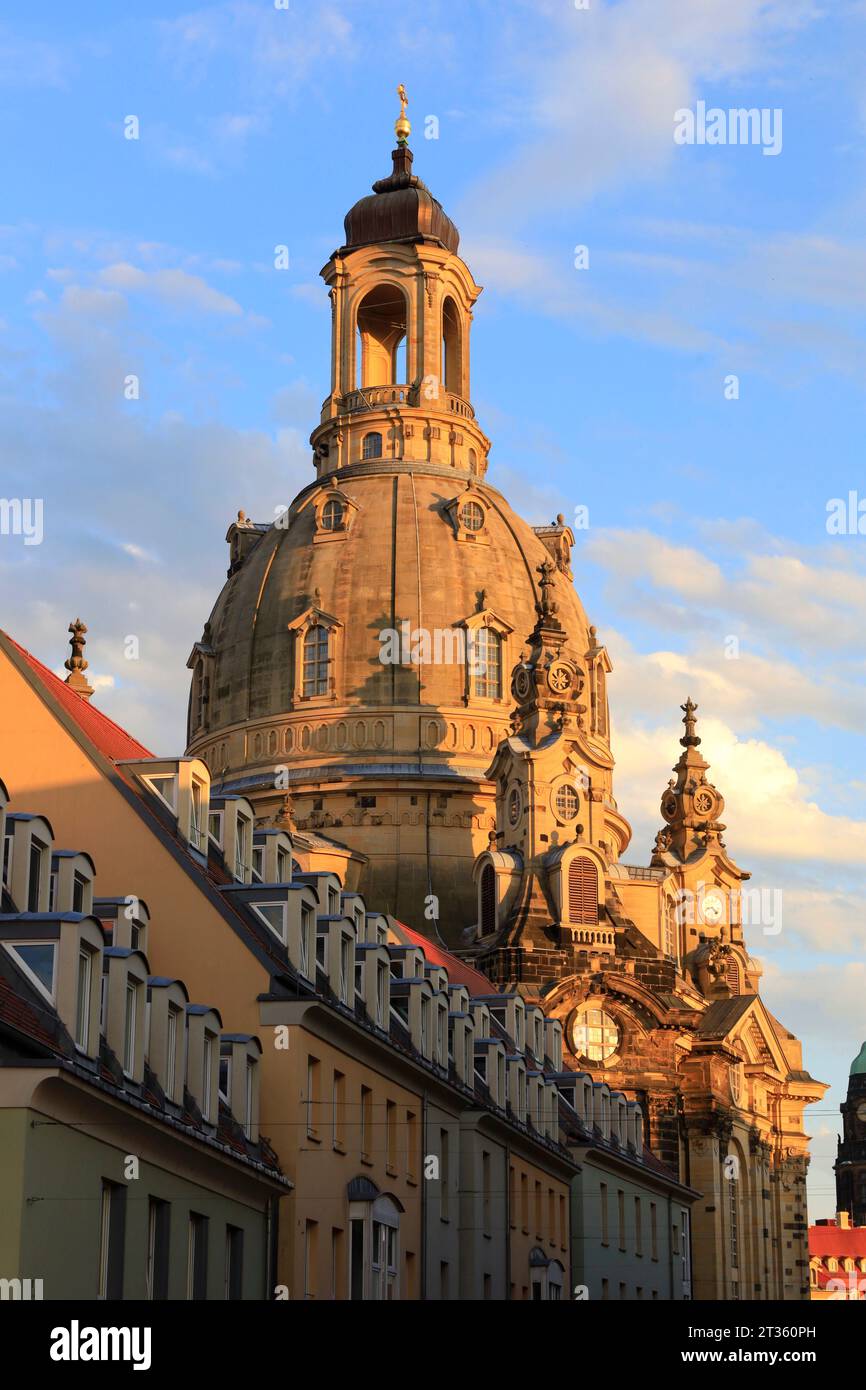 Germany, Saxony, Dresden, Dome of Dresden Frauenkirche at dusk Stock Photo