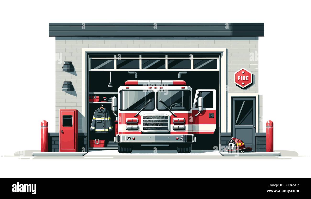Fire truck at the fire station Stock Vector