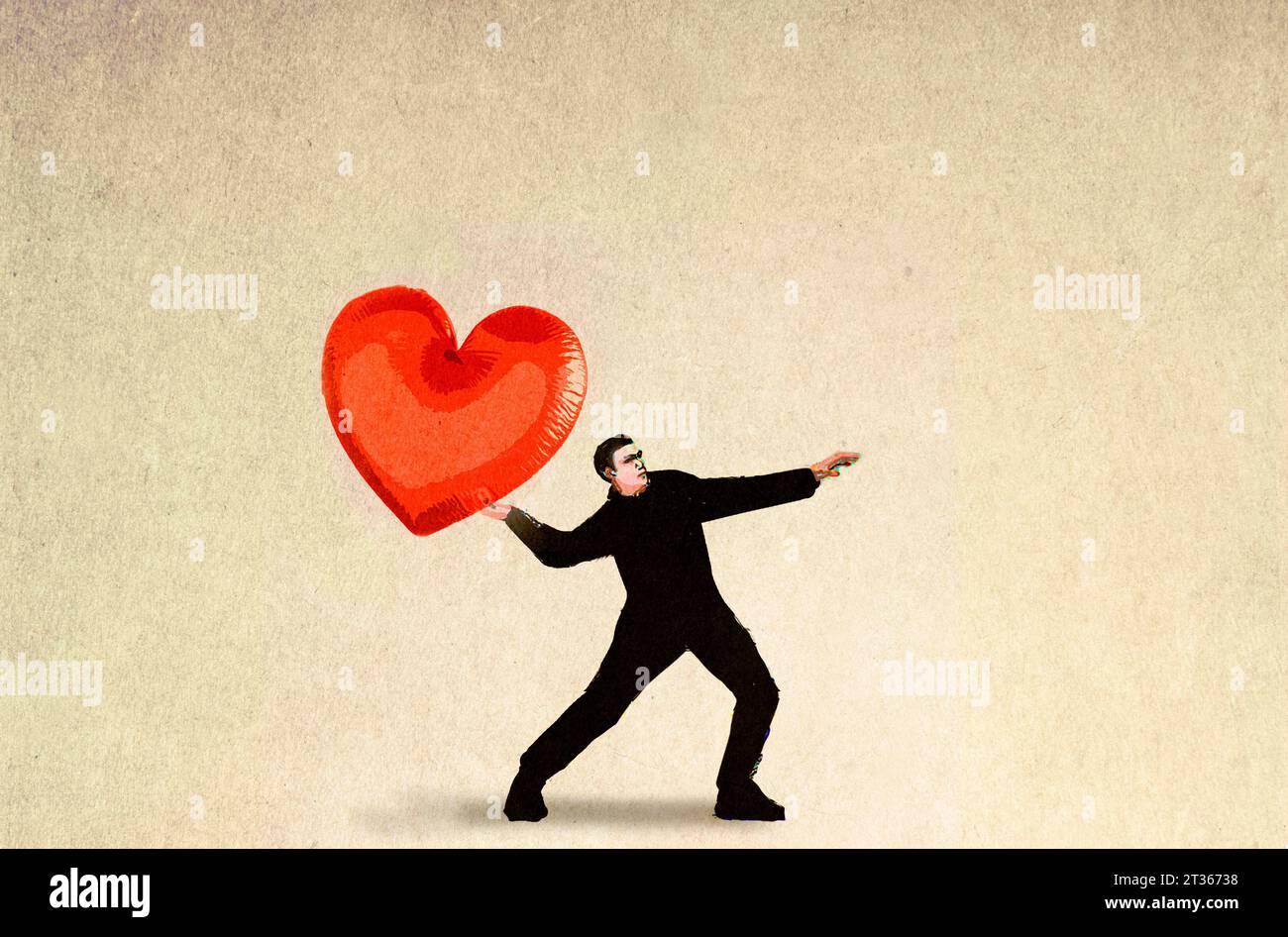 Illustration of man throwing oversized heart Stock Photo Alamy